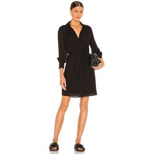 Brochu Walker Madsen Black Shirtdress Front Tie Crinkle Gauze Women's Size Large
